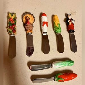 Mitsuboshi Cutlery 7 Cheese Spreaders w Colorful Whimsical Handles VTG MCM Gift